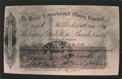 1889 DeBeers A huge fortune in figures, the largest amount ever changed hands by cheque Kimbereley, South Africa Postcard Postca Postcard