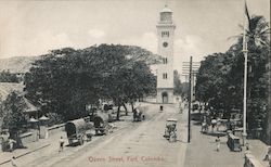 Queen Street, Fort, showing Lighthouse/Clock Tower Colombo, Sri Lanka Southeast Asia Postcard Postcard Postcard