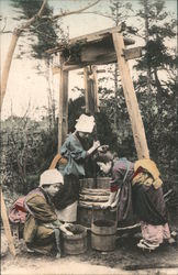 Women in Kimonos Gathering Water from a Well Japan Postcard Postcard Postcard