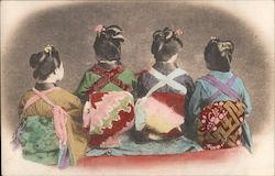 Four young ladies sitting facing backwards. Japan Postcard Postcard Postcard