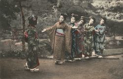 Young girls dressed in kimono, dancing Japan Postcard Postcard Postcard