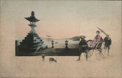 Japanese woman in carriage and shrine Postcard