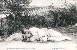 A Corean peasant siesta on the grass Korea Postcard Postcard Postcard