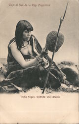 Yagan Indian woman weaving a basket Postcard