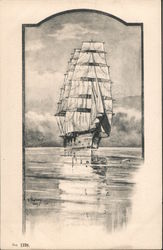 Illustration of large rigged sailing ship Brazil Boats, Ships Postcard Postcard Postcard