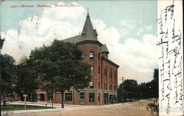 Masonic Building Newton, MA Postcard