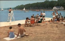 College Club Bathing Beach - Shore line showing sports club on Lake Chautauqua Postcard