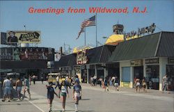 Taking a mornign stroll on the Wildwood Boardwalk - Greetings Postcard