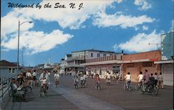 Early Morning Bike Riders on the Boardwalk Wildwood-By-The-Sea, NJ Postcard Postcard Postcard