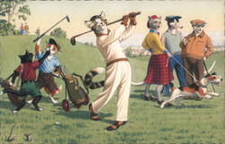 Cats in Clothing Playing Golf Postcard