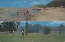 Golf Course and Beach Swimming on Lake Erie Postcard