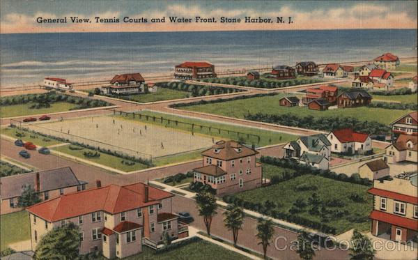 General View Tennis Courts and Water Front Stone Harbor NJ Postcard