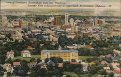 View of Downtown Birmingham from Red Mountain - Ramsey High School showing in foreground Alabama Postcard Postcard Postcard