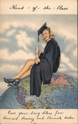 Head of the Class - Graduate Sitting on Globe Postcard