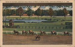 Going to the post - Saratoga Race Track in front of Grand Stand Saratoga Springs, NY Postcard Postcard Postcard