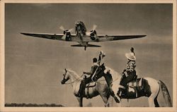 Cowboys on Horses Waving at Airplane Aircraft Postcard Postcard Postcard