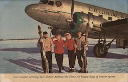 Two Couples Arriving by Colonial Airlines Ski Plane For Happy Days of Winter Sport Postcard