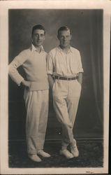 Two Men in White Standing Together Postcard Postcard Postcard