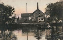 Man Canoeing on River, Factory Buildings Brockton, MA Postcard Postcard Postcard