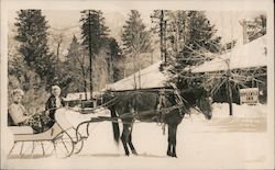 Man and a Girl in Horse Drawn Sleigh, Idyllwild Inn Postcard