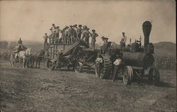 Workers on Farming Steam Tractor and Thresher Postcard Postcard Postcard