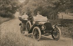 Two Women and a Man Early Rambler Touring Car Postcard