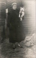 Woman in coat holding dog Dogs Postcard Postcard Postcard