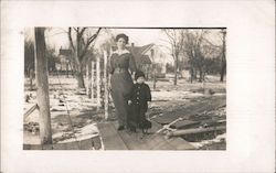 Woman Posing With Child in Toy Wagon Children Postcard Postcard Postcard