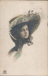 Portrait of Girl in Large Hat Women Postcard Postcard Postcard