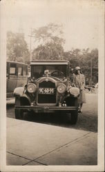 Woman Standing by Automobile 1925 Postcard