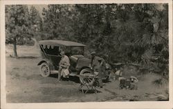 Family Car Camping in the Woods Postcard