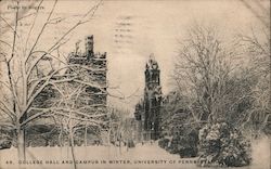 College Hall and Campus in Winter - University of Pennsylvania Philadelphia, PA Postcard Postcard Postcard