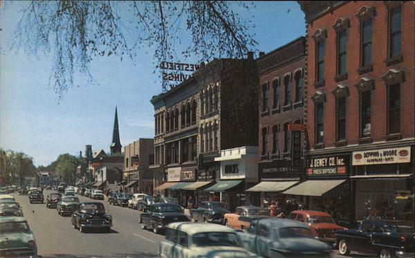 View down Elm Street Westfield, MA Postcard