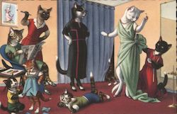 Anthropomorphic cats fitting dresses Postcard