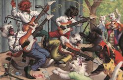 Cats Rock Out on Electric Guitars to an Audience of Screaming Cat Groupies Postcard Postcard Postcard