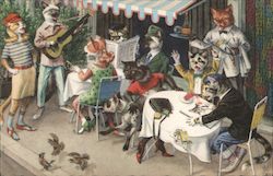 Dining Cats with Flying Birds Alfred Mainzer (Eugen Hurtong) Postcard Postcard Postcard