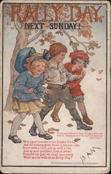 Rally Day Next Sunday - Two Girls and a Boy Under a Tree Postcard