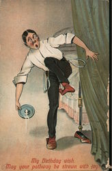 A Man Dropping a Candle Comic, Funny Postcard Postcard Postcard