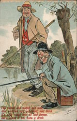 Two Men Fishing Comic, Funny Postcard Postcard Postcard