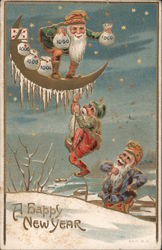 A Happy New Year - Three Old Men Postcard