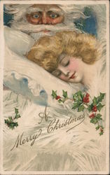 A Woman Sleeping on Santa's Beard Postcard