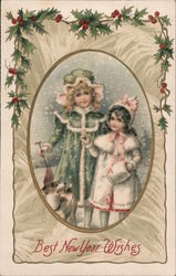 Best New Year Wishes - Two Girls Standing in the Snow Postcard