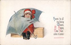 Here's To All My Loving Chums, A Happy New Year When It Comes! - A Child with an Umbrella Postcard