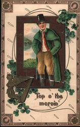 Top O' The Mornin' - A Man in a Green Coat and Top Hat Postcard