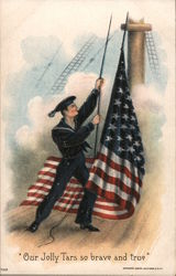 Navy sailor raising flag Postcard Postcard Postcard