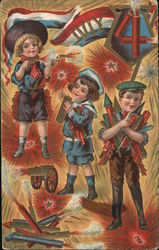 July 4 - Three Kids with Fireworks Postcard