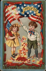 July 4th - Two Children with Fireworks Postcard