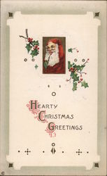 Hearty Christmas Greetings - Santa with Holly Santa Claus Postcard Postcard Postcard