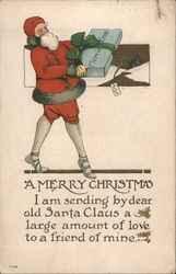 A Merry Christmas - Santa Carrying a Present Postcard