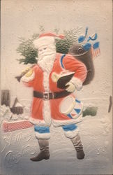 A Merry Christmas - Santa Carrying a Toy Bag Postcard